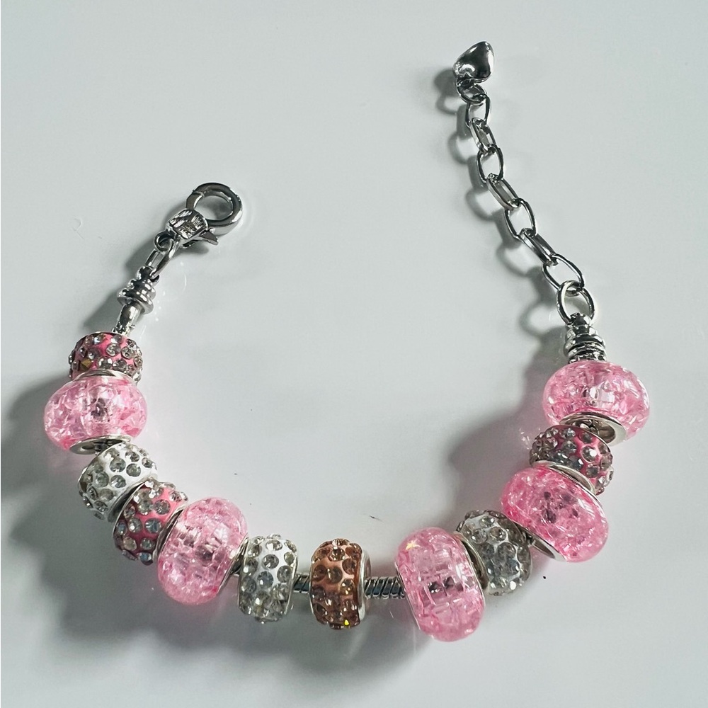 Elegant Pink and Silver Beaded Bracelet